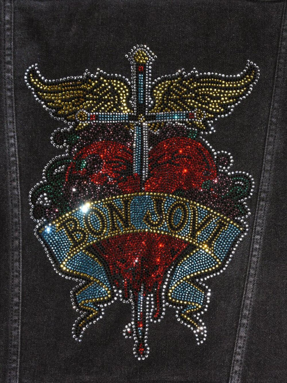 Bon Jovi rhinestone bling light black denim jacket size small - Picture 7 of 9